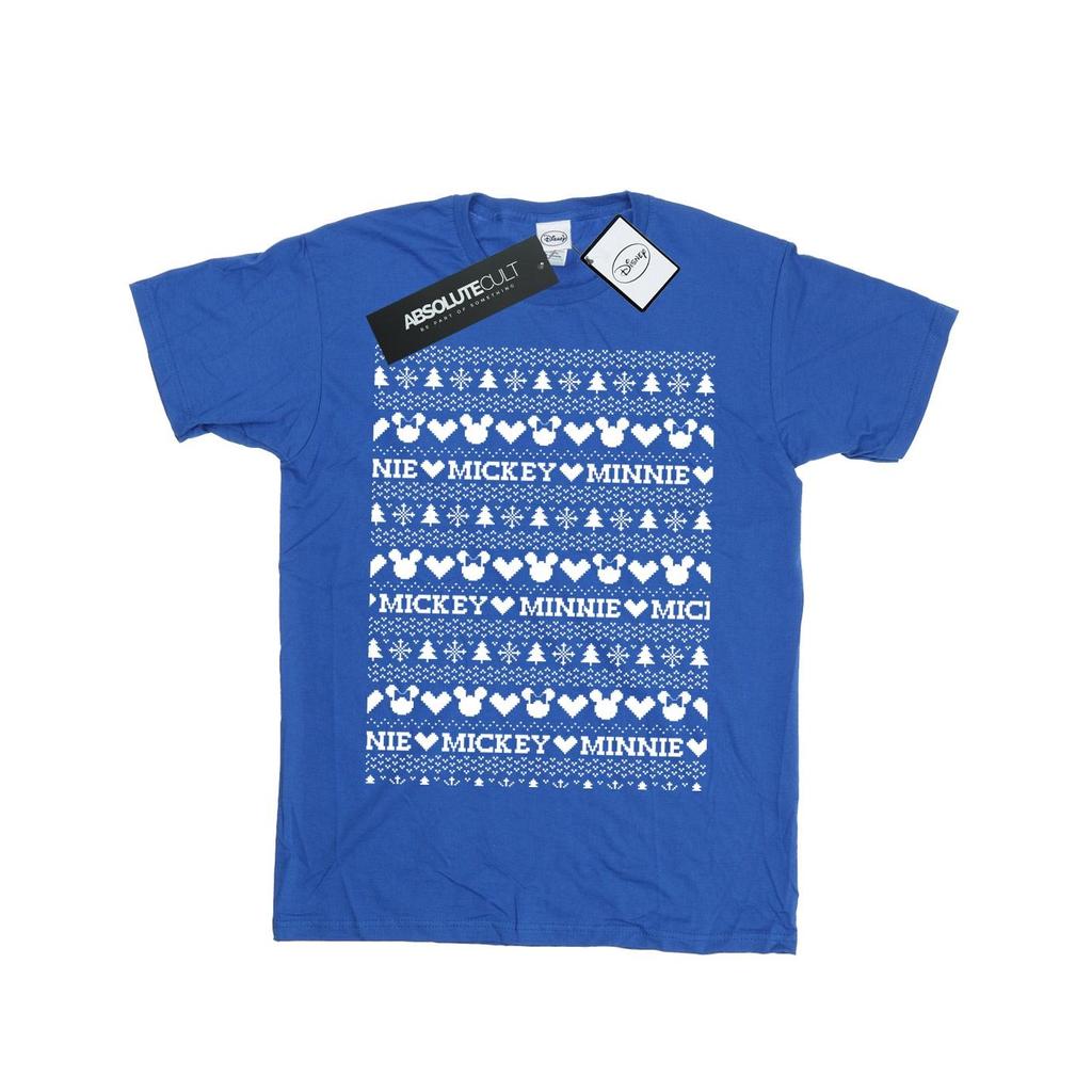 Disney Mens Mickey And Minnie Christmas Fair Isle T-Shirt