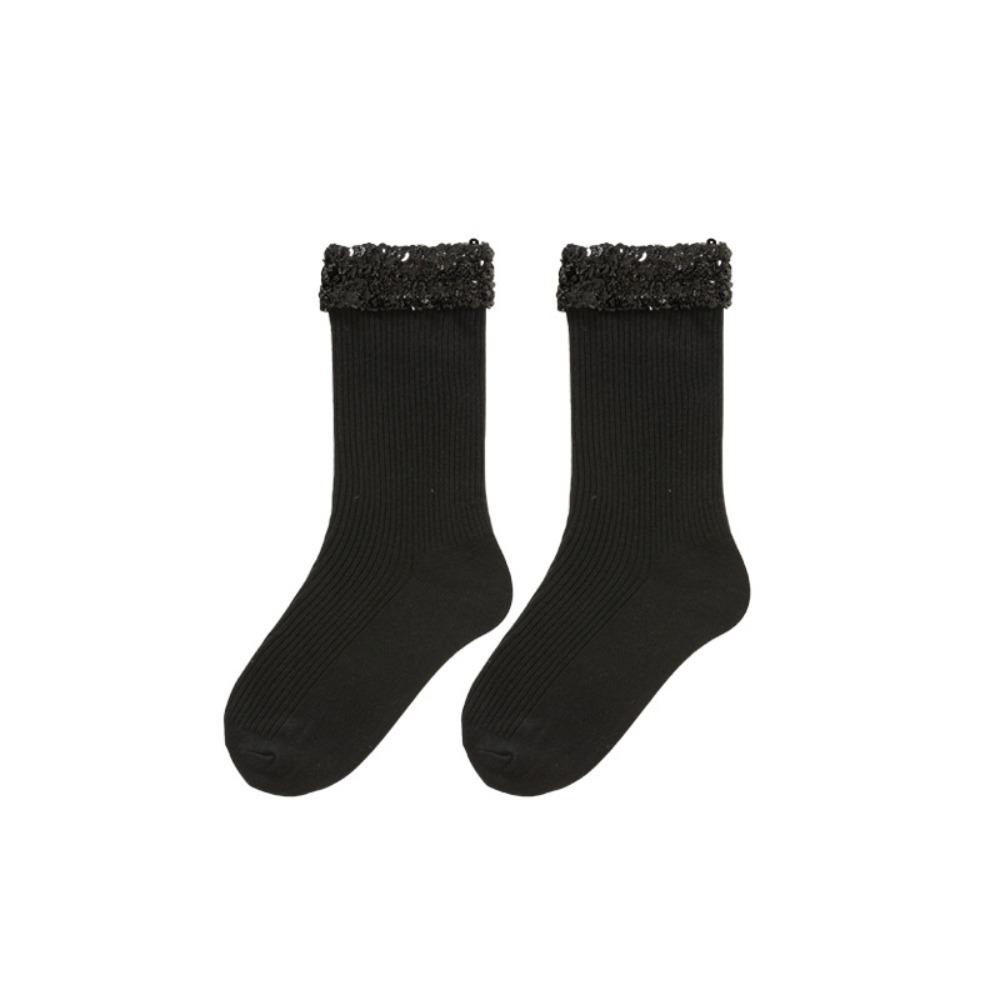 Shiny Sequin Short Socks Solid Color Middle Tube Hosiery Soft Girls Glitter Socks Elastic