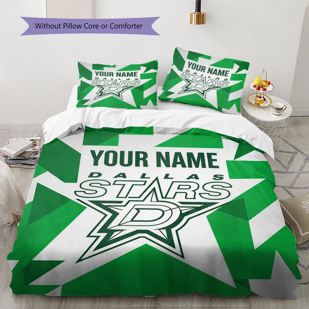 Custom Name,Dallas Stars Pattern Bedding Home Decoration Birthday Gift ( 1 duvet cover + 2 pillowcase, without core),fan merchandise.
