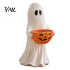 Kid Friendly Halloween Ornaments Resin Ghost Statue with Pumpkin Candy Bowl, Cute Figurine, Trick Multi Functional Storage Figure or Treat Holder for