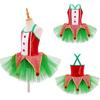 Kids Girls Dance Clothes Sleeveless Crisscross Back Button Front Sequins Plush Balls Decor Ruffle Tutu Mesh Dress