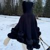 Женский пончо-накидка с капюшоном и отделкой из искусственного меха, теплая, с открытым передним краем, зимний шарф-накидка, объемное пальто-накидка