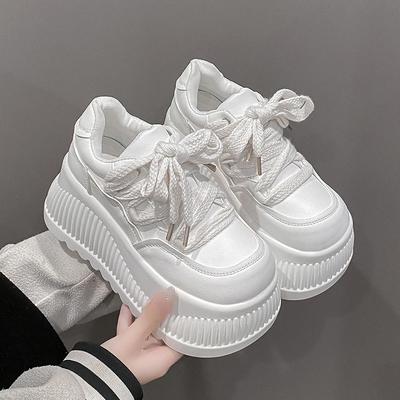 Повседневные Шикарные Кроссовки на Платформе Дышащие На шнуровке Удобные Противоскользящая Толстая Подошва Женские Кроссовки для Бега Черный Белый