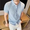 Летние мужские вязаные поло с коротким рукавом Smart Casual Легкий кардиган-поло с отложным воротником из льняной вязки Мужские дышащие поло