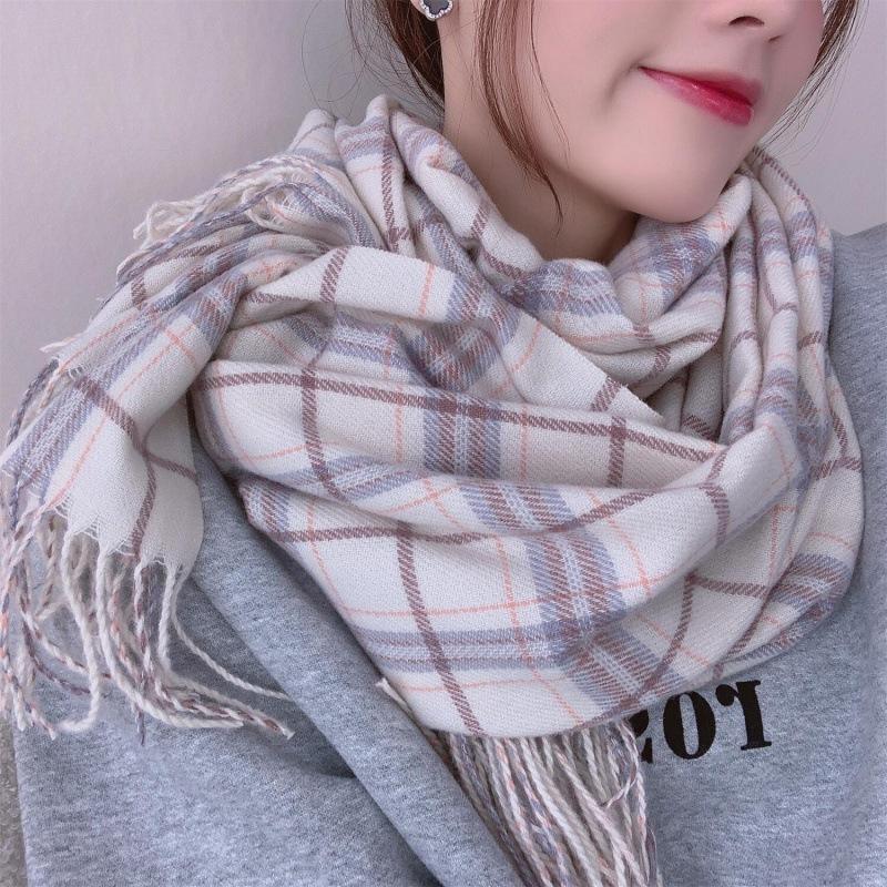 Scarf Women's Winter Christmas Imitation Cashmere Double Sided Red Plaid Scarf Scarf Shawl Thick Warm Green Student