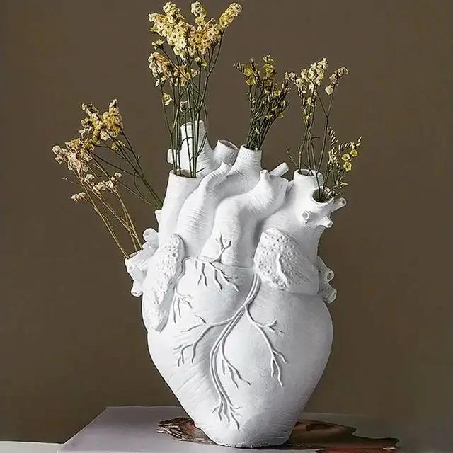 New Simulation Heart Shape Resin Vase 4 Colors Heart-shaped Arrangement Potted Plant Suitable For Home Study Office Ornament