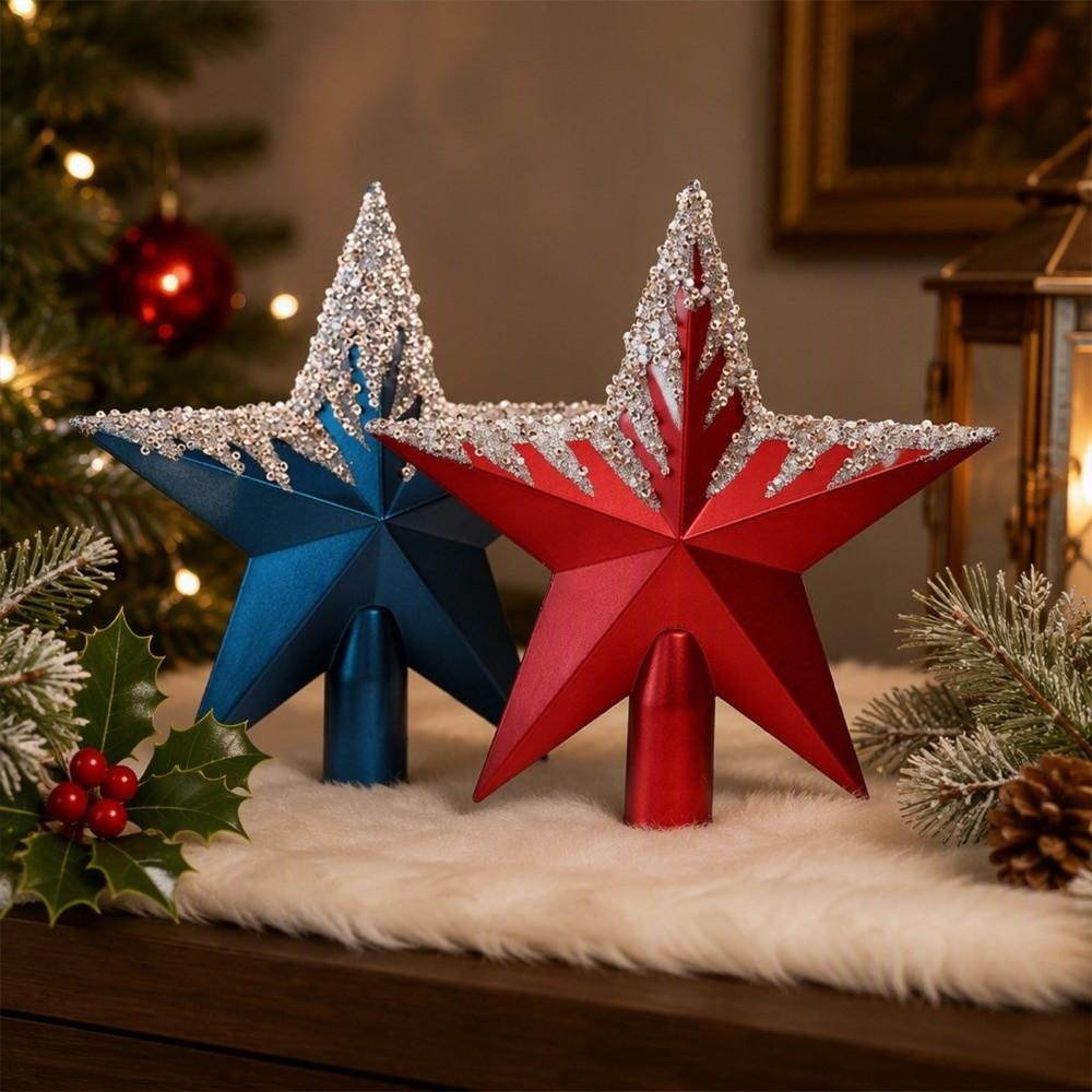 Electroplated Coating Christmas Tree Topper Star Five Pointed Glitter Star Tree Topper Xmas Party