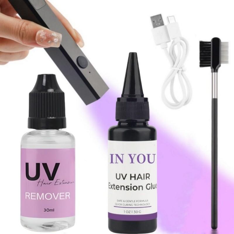 Набор для УФ наращивания волос: УФ-лампа + 30 г клея и ремувера | Невидимые бонды салонного качества | Быстрый набор для дома и салона