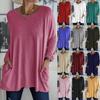 2023 Spring/Summer Women's Casual Solid Color Long Sleeve Round Neck Pocket T-Shirt