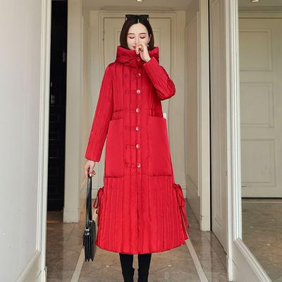 Женская зимняя 3XL большого размера утолщенная утепленная теплая верхняя одежда длинная приталенная повседневная удобная куртка на пуговицах с капюшоном