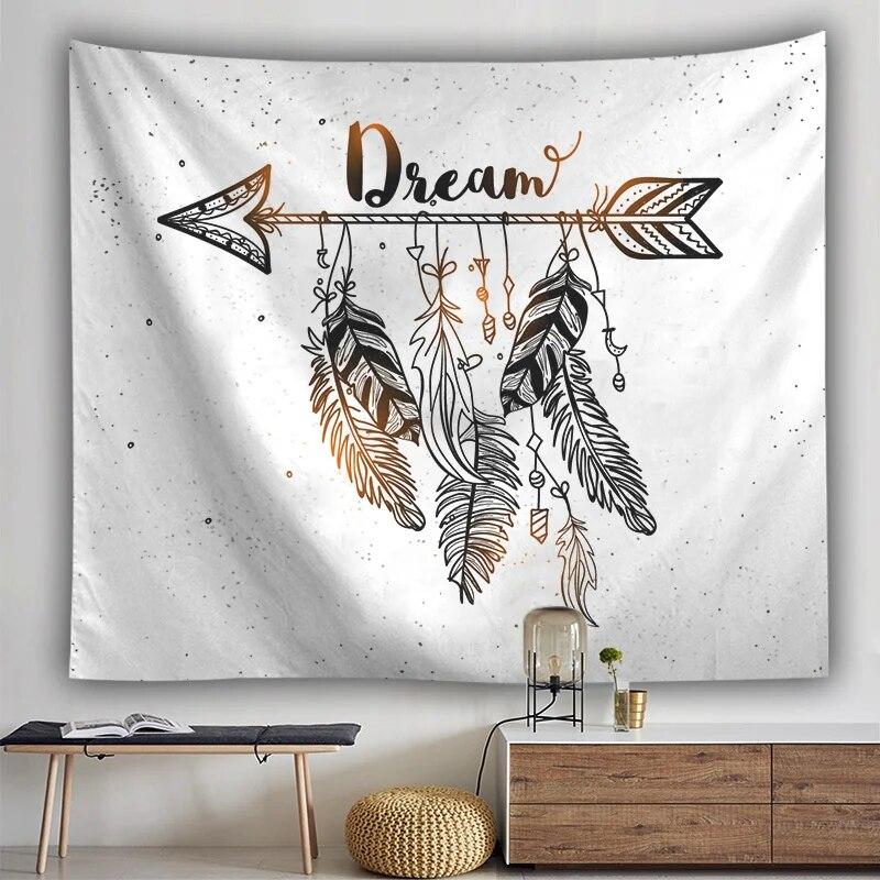 Богемный гобелен «Ловец снов» с психоделическим пером, мистический декор, настенный ковер в стиле хиппи для спальни, пляжное полотенце, домашний декор