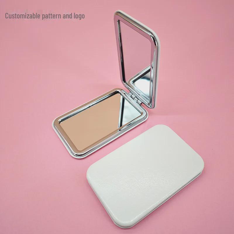 Компактное белое ПУ двухстороннее ручное складное зеркало для макияжа