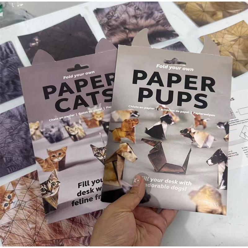 Creative DIY Paper Cats Handmade DIY Paper Cat Dog Dinosaur Folding Animal Folding Craft Paper Set for Home Decoration Gift