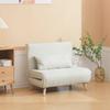 Single Sofa Bed Adjustable Backrest Lounger Nordic Scandinavian 25D Foam Home Linen-Imitation Rubberwood Cream White 94 x 78 x 80 cm