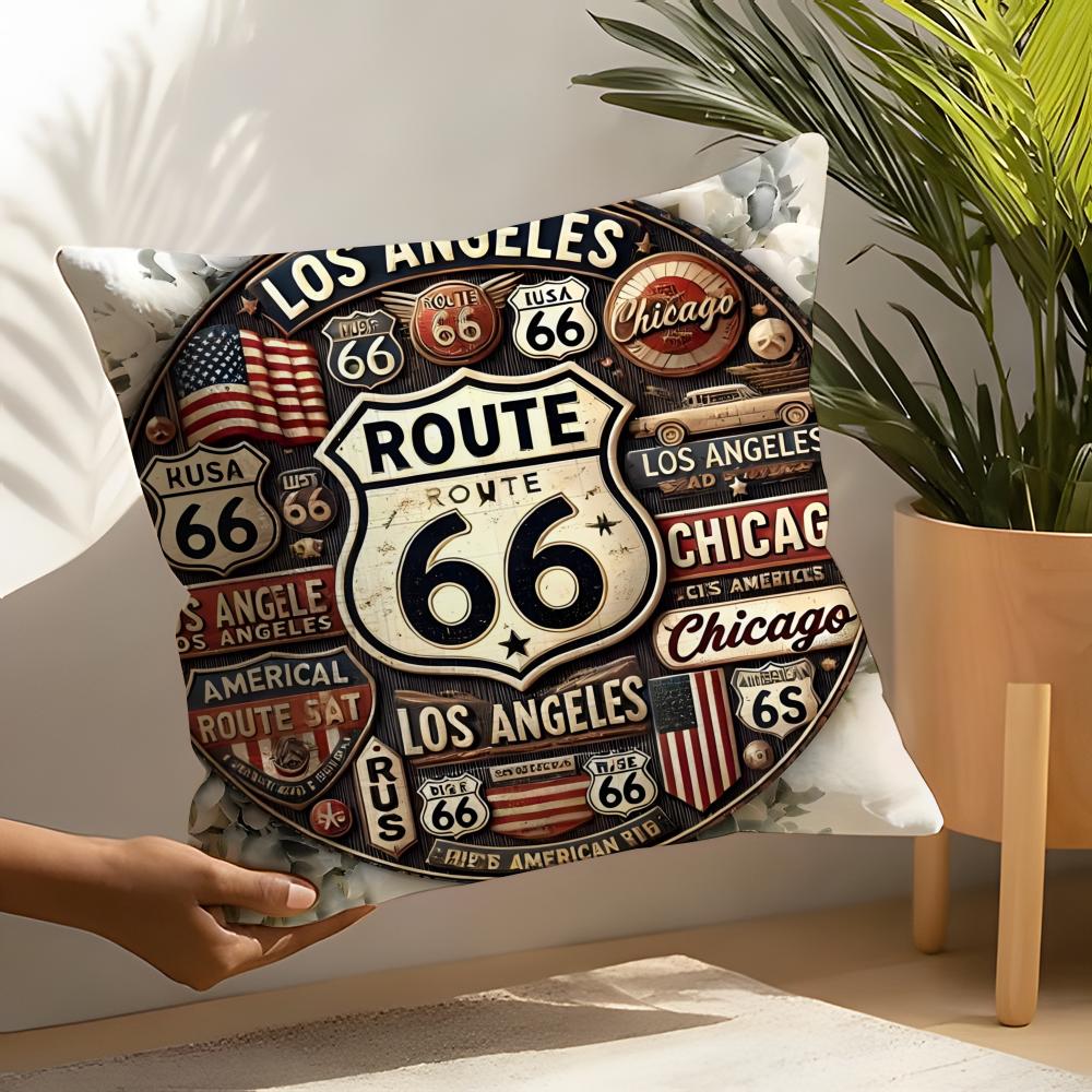 Travel Motorcycle Ride US Route Linen Cushion Covers For Decorative Sofa Home Pillows Case Car Chair Pillows Cases