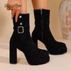 Мода Винтаж Платформа Толстый Высокий Каблук Женские Ботильоны Мода Боковая Молния Осень Зима Женские Вестерн Короткие Ботильоны Zapatos De Mujer