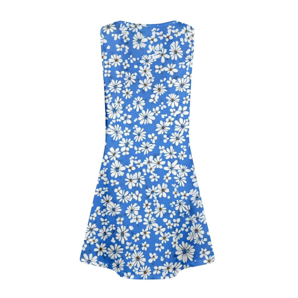 Женские летние платья Свободные сарафаны без рукавов с V-образным вырезом Платье с карманами