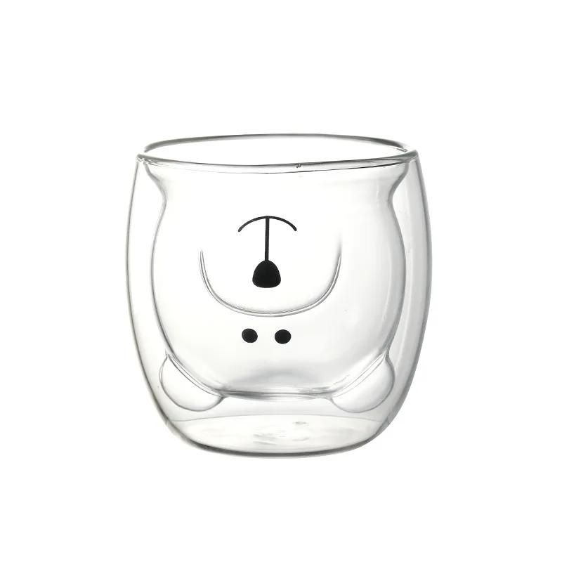 250 мл мультяшный медведь двойной стенки стеклянная чашка - симпатичная термокружка кофе молоко сока, креативный изолированный подарок для дома и офиса