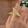 Starfish Shaped Opening Ring Vintage Gold Plated Funny Accessories  Men and Women's Adjustable Large Ring Jewelry Gifts