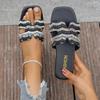 Crystal Flats Slippers Women Luxury Square Toe Open Toe Slides Summer Beach Sandals 2025 Trend Fashion Flip Flops Zapatos Mujer