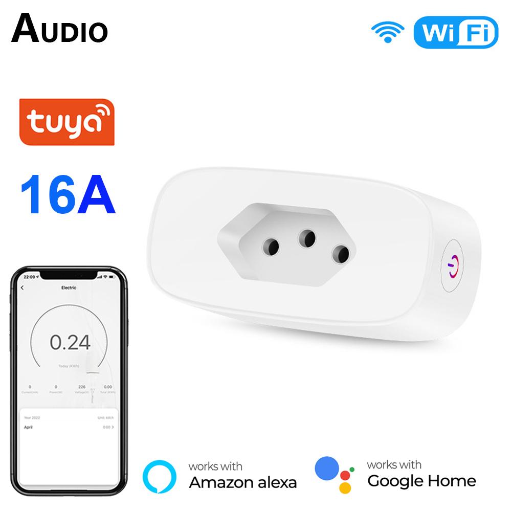 Tuya 16a Бразильская стандартная умная вилка Wi-Fi Smart Life Бразильская розетка с монитором мощности Голосовое управление для Alexa Google Home