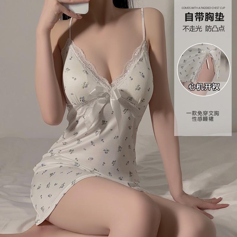 Women's Plus Size Mini Floral Slim Push Up Padded Cami Sleep Dress for Summer