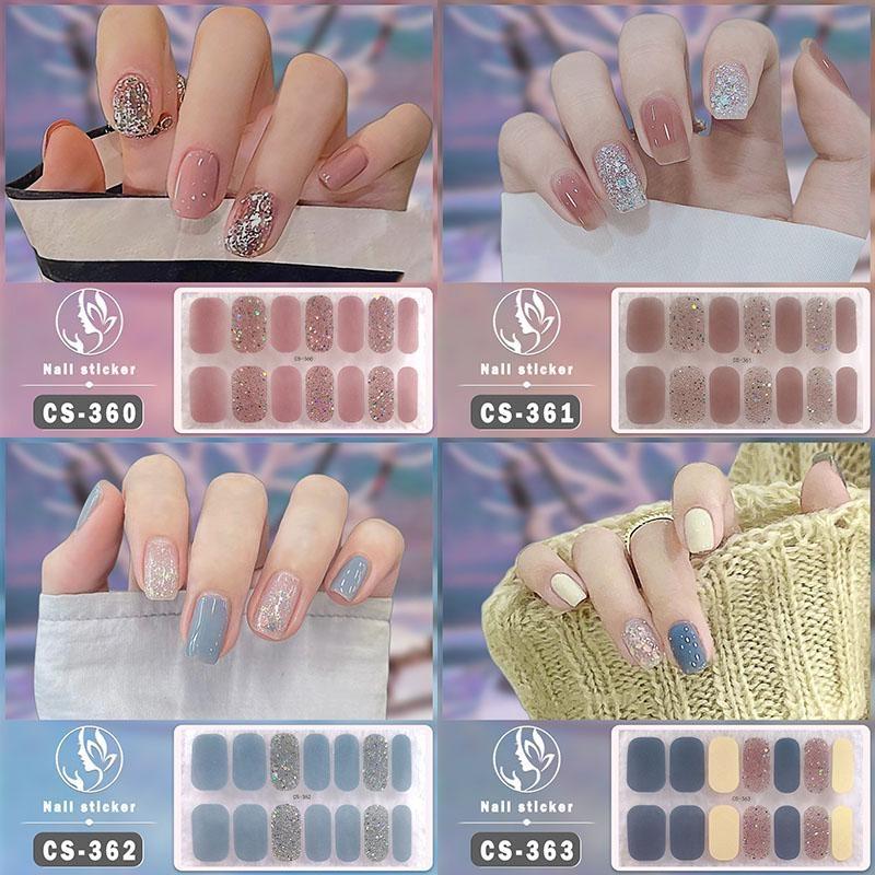 1PC (в комплекте 14 маленьких наклеек) Гелевая наклейка для укрепления ногтей без запекания, водостойкая и прочная 3D наклейка для обертывания ногтей, сплошной цвет, луковый порошок