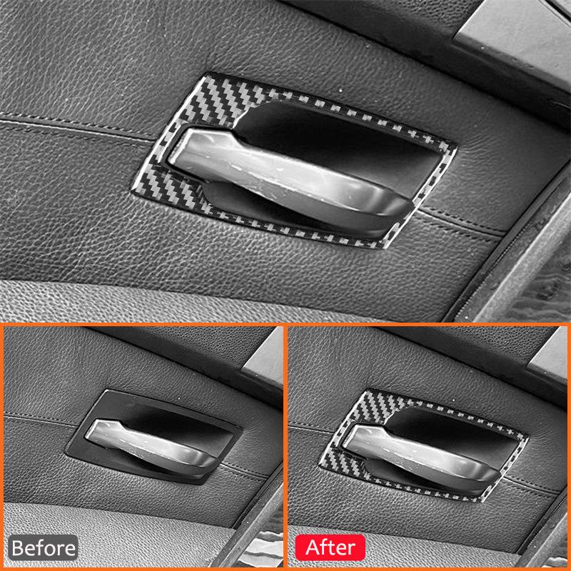 Carbon Fiber Car Door Inner Pull Handle Outer Frame Decoration Sticker For BMW 5 Series E60 2004-2007 Interior Accessories
