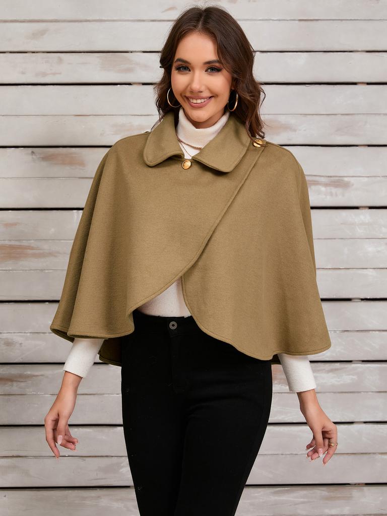 Women's Faux Wool Blend Cape Warm Poncho Fall Winter Soft Shawl Cover Up Short Cloak for Women Solid Color Open Front Cardigan Poncho Short Jacket