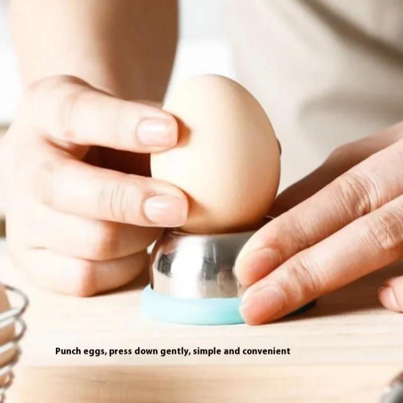 304 Stainless Steel Eggshell Piercer with Plastic Base Press Type Egg Intact Drilling Machine Kitchen Eggshell Perforated Gadget