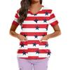 Plus Size Printed Scrub Working Uniform Tops For Women's Cross V Neck Independence Day Print Short Sleeve Fun T-Shirts Workwear Tee With Pockets