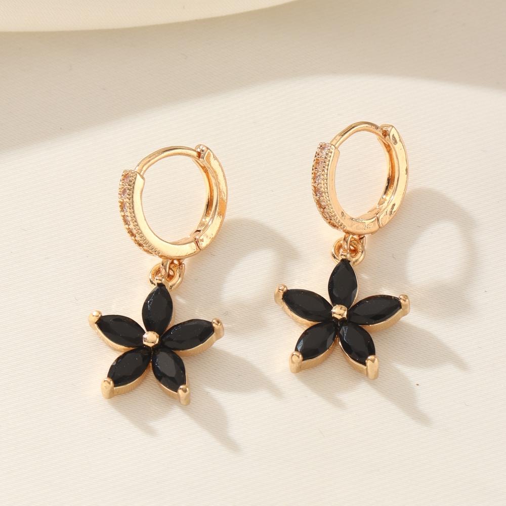 1 Pair Cute Flowers Dangle Earrings for Women Cubic Zirconia Jewelry Daily Wedding Party Accessories