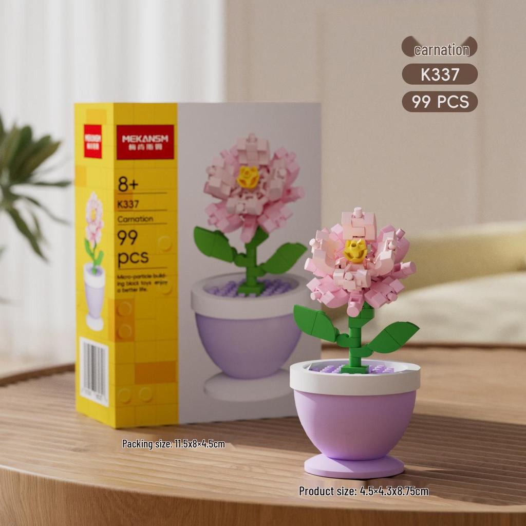 Cross-Border Lego Immortal Flower Basket Building Block Set - Rose Bonsai & Children's Assembly Toy for Teacher's Day Gift