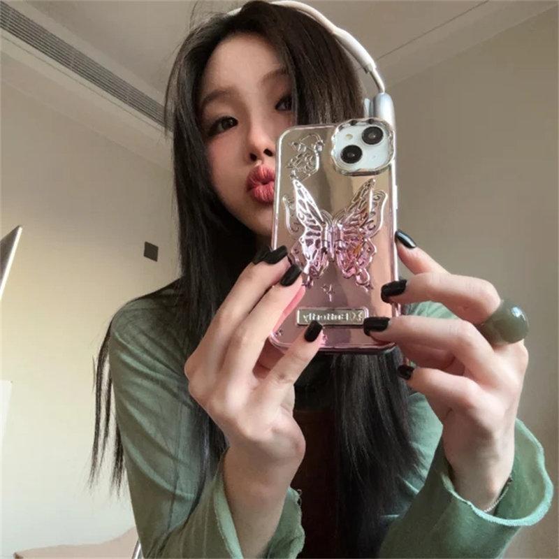 Чехол для телефона с 3D бабочкой и полым кронштейном для iPhone 15 ProMax 14 13 Pro Max 15 12 Pro, модный матовый чехол-подставка с градиентным покрытием