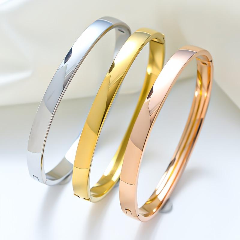 3PCS Stainless Steel Curved Surface 6mm Bracelet, Colorful Three-color Combination, Fashionable Women's Bracelet