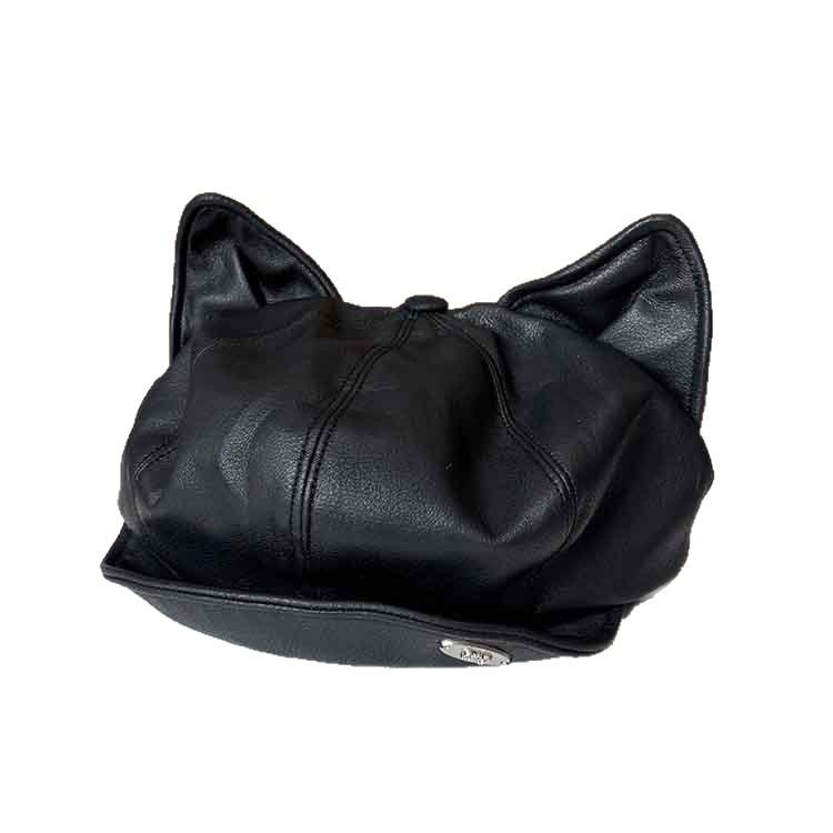 Vintage PU leather cat ears octagonal hat female autumn and winter cute painter hat versatile cloud bud hat