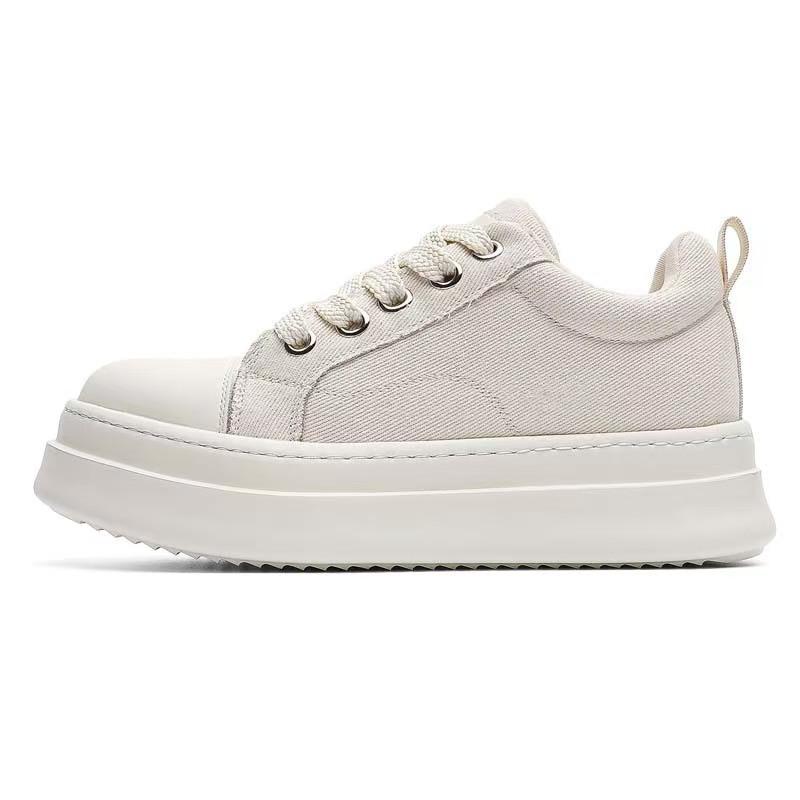 RO white canvas shoes men's platform 5cm invisible height increase fat ding big head board shoes breathable casual sports shoes 82005