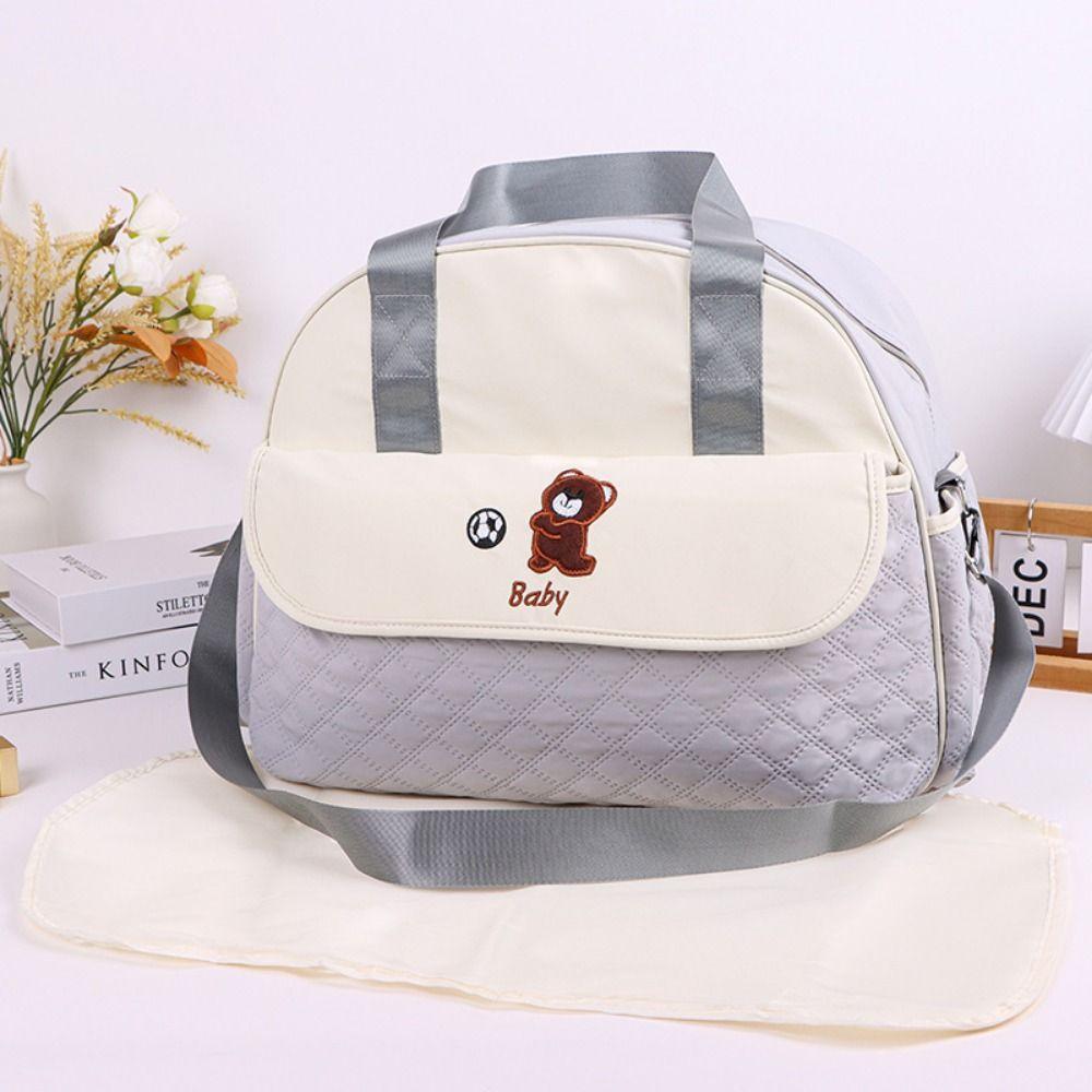 Large Capacity Cartoon Mommy Bag Bear Pattern Portable Diaper Bag Mommy Crossbody Bag Daily Use