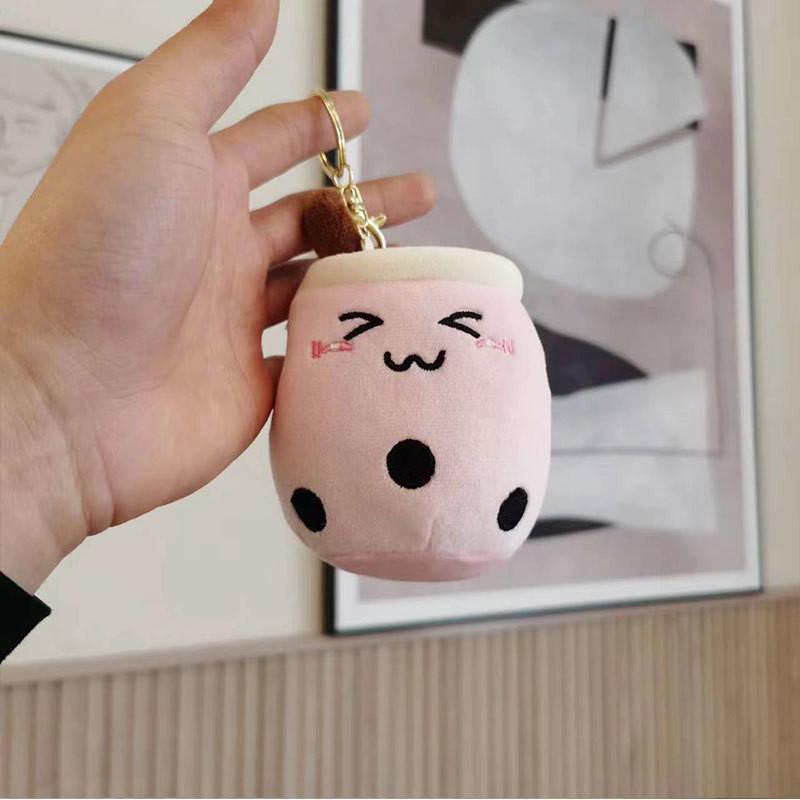 Adorable Plush Fruit Tea Cup Keychain Charming Stuffed Toy Gift In Smiling Camel Color