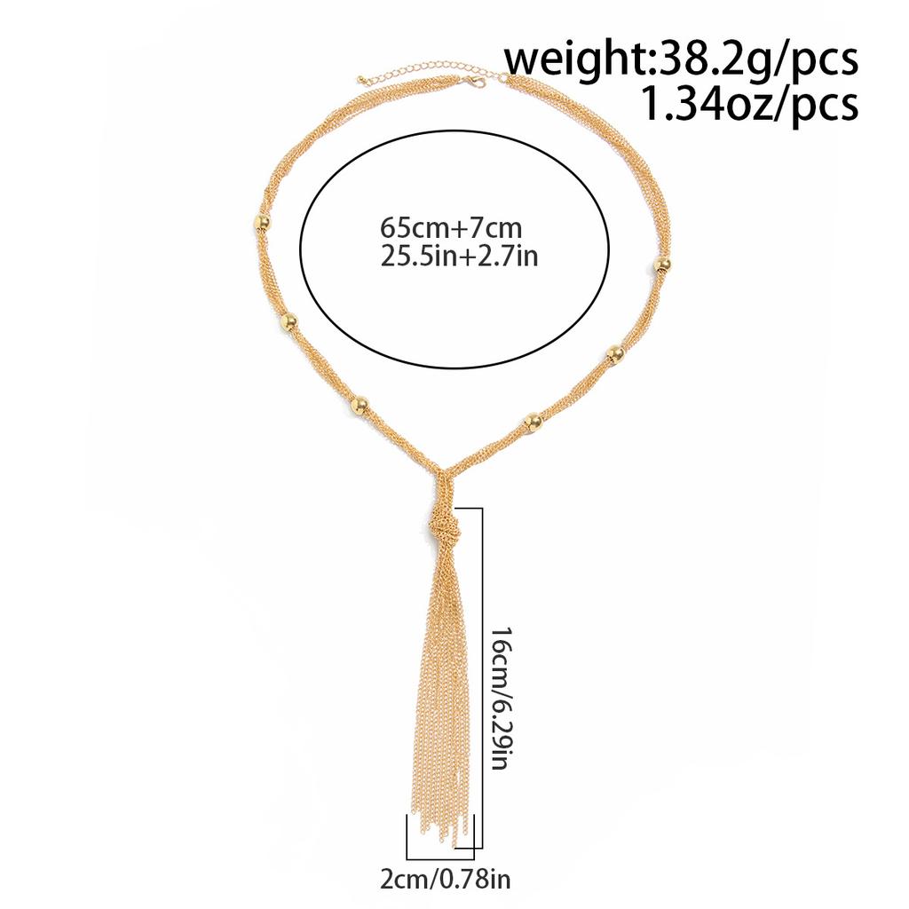 Simple Y-shaped Metal Tassel Plain Chain Necklace Cold Wind Multi-layer CCB Beads Collarbone Chain High Fashion Sense Party Commuter Women's Necklace