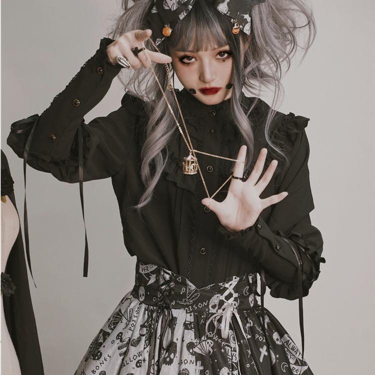 Женская одежда, винтажные однотонные блузки с рукавами Gigot в стиле Лолиты, сладкий топ для девочек, кружевные бандажные топы с оборками, готическая одежда Y2k, рубашки