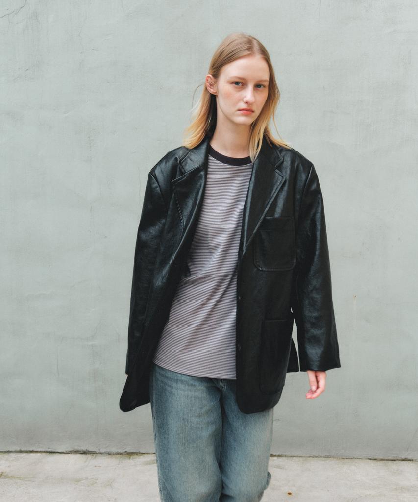 Aente Over Leather Jacket - Black