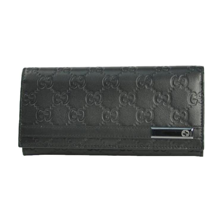 Gucci GG Embossed Black Leather Long Wallet For Unisex Daily Use