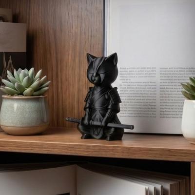 Статуэтка Воинственный Кот 3D-печатная Скульптура Кота-Самурая Причудливое Настольное Животное Украшение для Гостиной Стола Полки Подарок для Любителей Кошек Коллекционеров