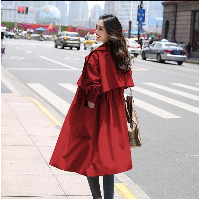Spring and Autumn New Coat Korean Version Fashion Coat Waist Medium and Long Women's Trench Coat
