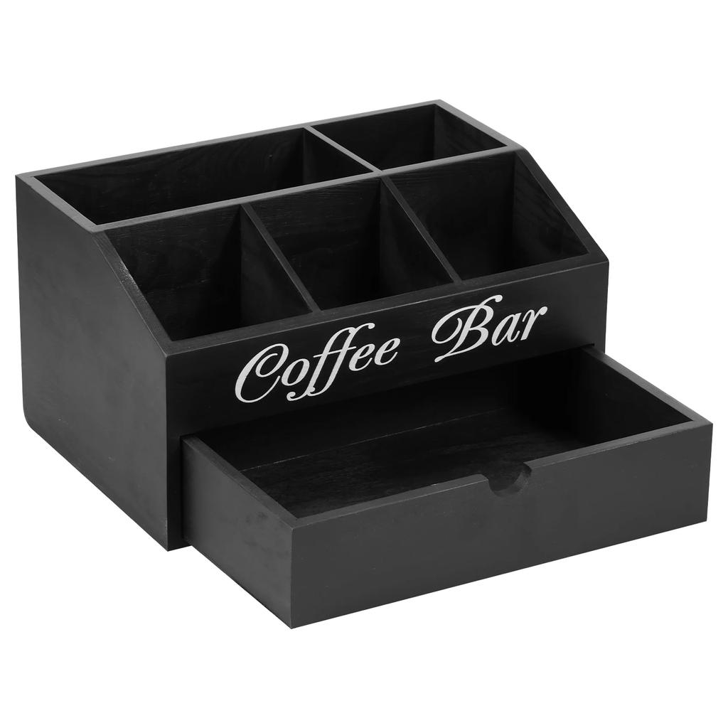 Органайзер для кофейного бара с ящиком Деревянный органайзер для аксессуаров кофейного бара Органайзер для кофейной станции Универсальный держатель для кофейных капсул Новый