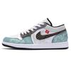 Jordan Air Jordan 1 Cushioning Slip Resistant Low top Vintage Basketball Shoes Men's Gray Green 553558-132(Team242-box)