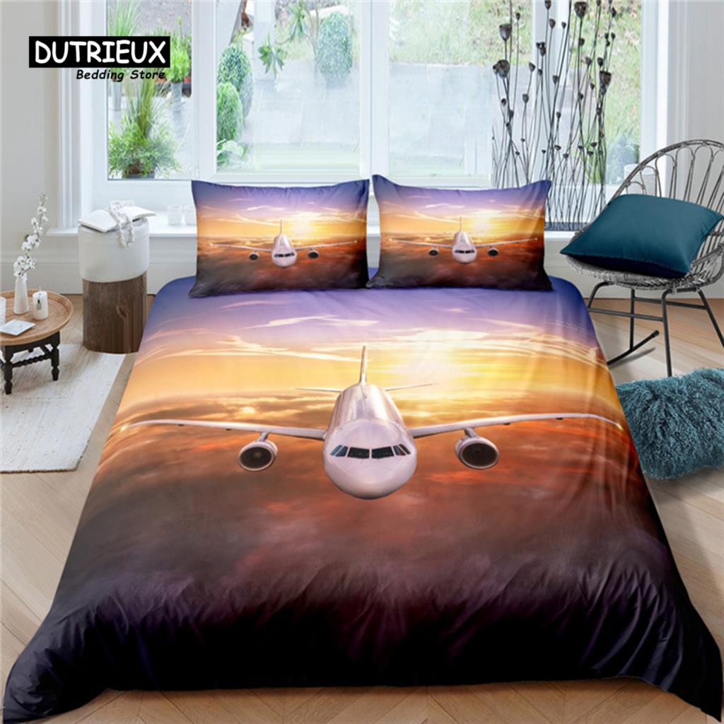 Домашняя жизнь Роскошный самолет взлетно-посадочная полоса Принт 2/3 шт Мягкий пододеяльник Наволочка Queen и King Size Детский комплект постельного белья Размеры ЕС/США/Австралия
