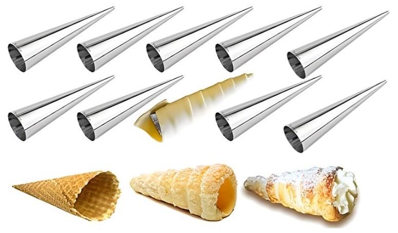 10x Molds for Baking Cream Tubes 12cm Stainless Steel