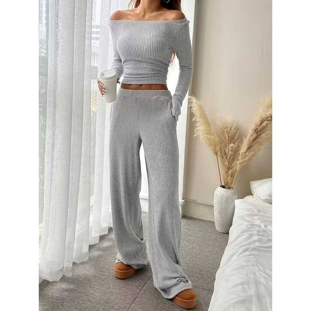 European and American fashion casual suit women's long-sleeved autumn and winter two-piece set, open-button top and trousers